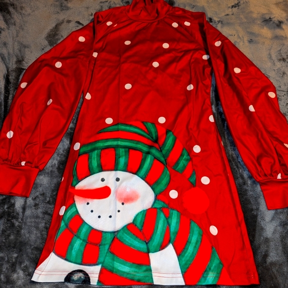 Red Christmas Dress Snowman Design - Picture 1 of 2